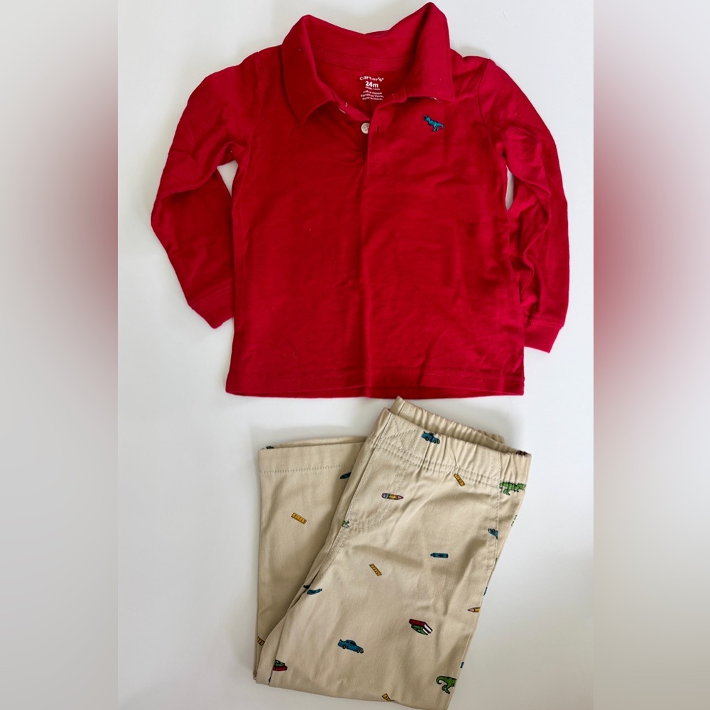 Carter's Toddler Boy 2-Piece Slub Jersey Polo & Pant Set in size 24M NWOT
